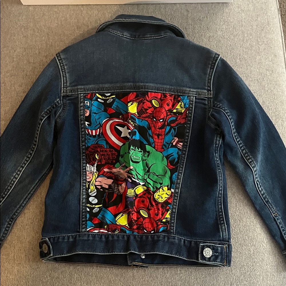 GAP Kids Blue Denim Jacket with Superhero Design